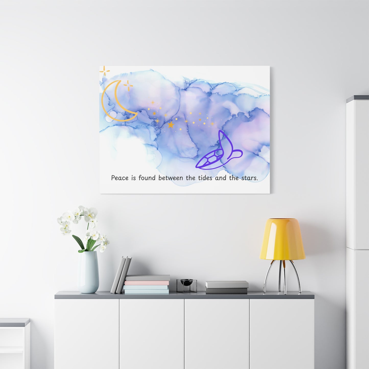 Inspirational Canvas Art - 'Peace is Found Between the Tides and the Stars' Celestial Ocean Canvas Wall Art – Moon, Stars & Tides Quote | Stardust Cove