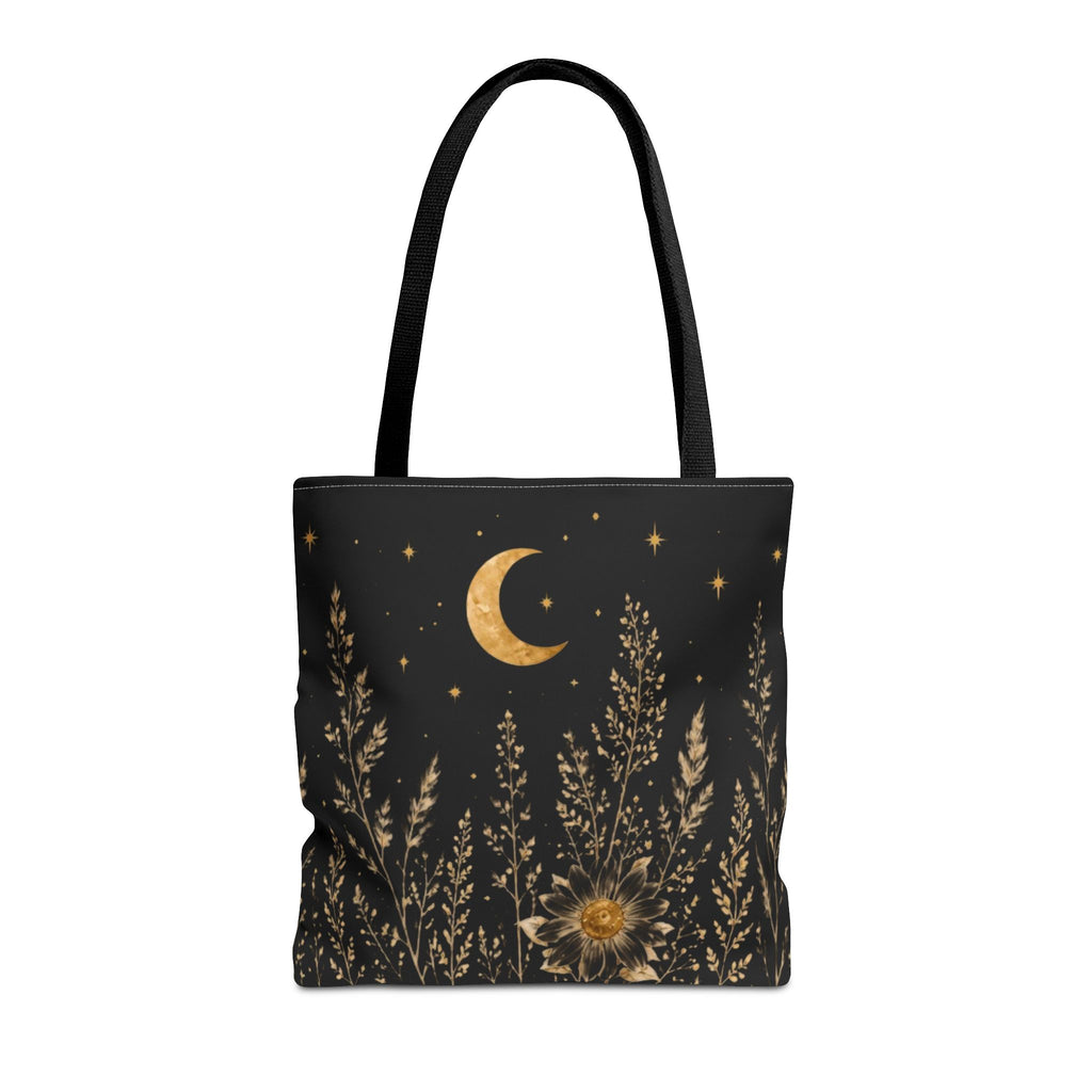 Celestial Wildflower Moon Tote Bag | Boho Botanical Canvas Shoulder Bag