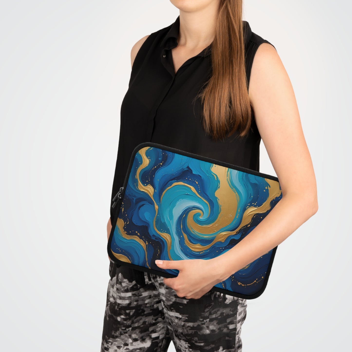 Tide Dreams Laptop Sleeve – Blue Gold Abstract Tech Cover