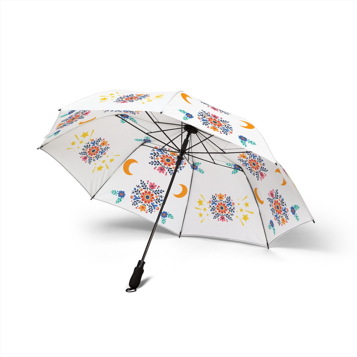 Celestial Bloom Foldable Umbrella – Floral Sun & Moon Rain Cover