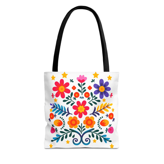 Bloom by the Shore Tote Bag – Colorful Floral Folk Art Carryall | Stardust Cove Market Bag