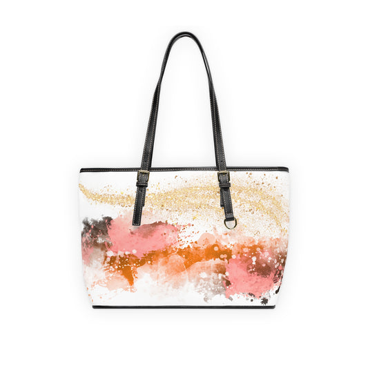 Sunset Watercolor Leather Shoulder Bag – Elegant Artistic Tote – Boho Chic Handbag
