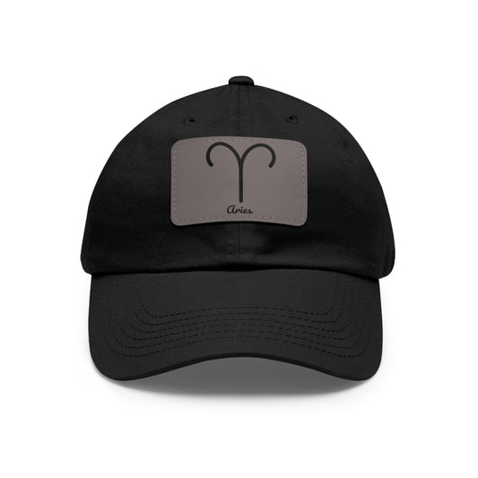 Aries Zodiac Dad Hat with Leather Patch – Astrology Gift for Men & Women | Minimalist Star Sign Baseball Cap