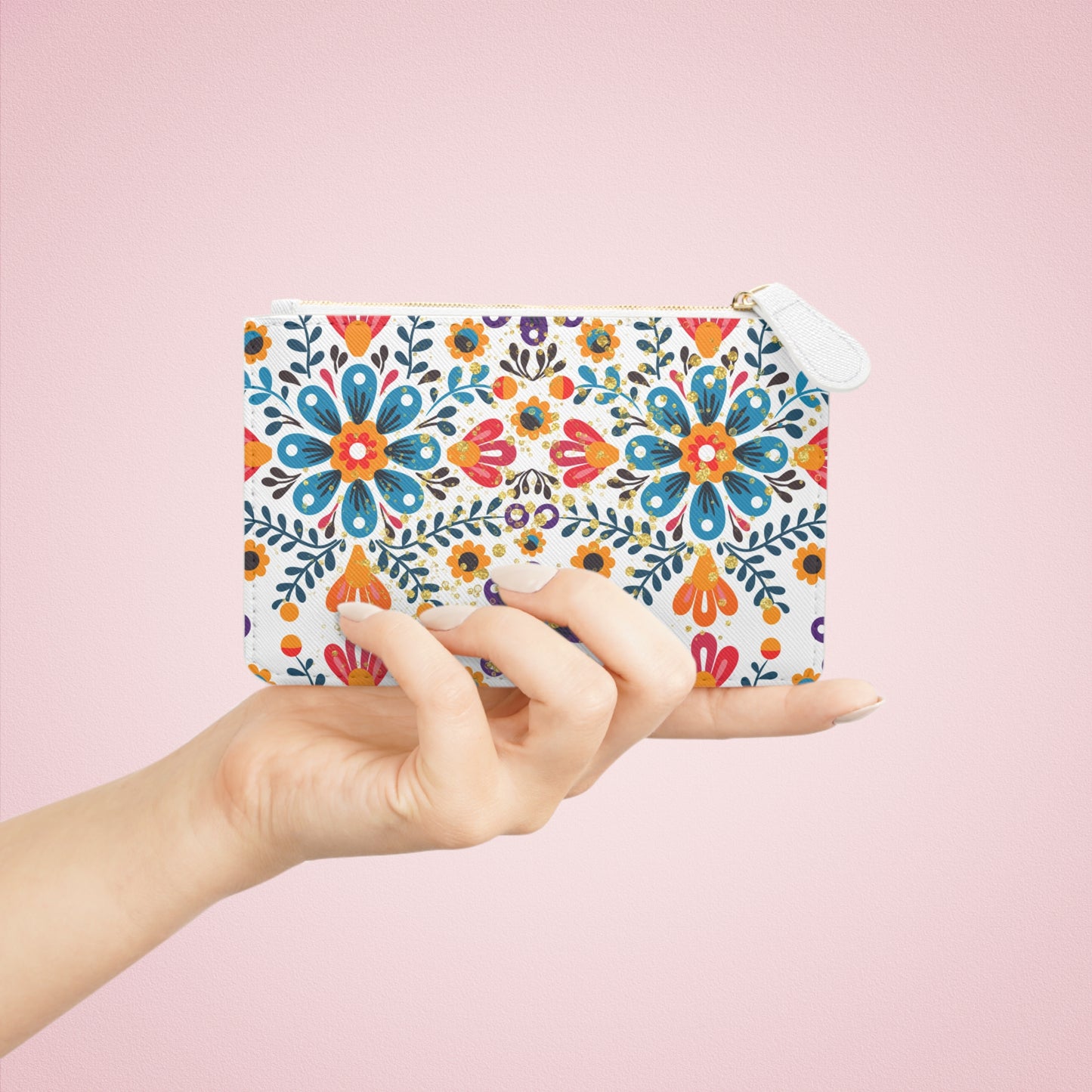 Celestial Bloom Boho Floral Mini Clutch Bag – Folk Art Travel Pouch | Colorful Zipper Purse by Stardust Cove