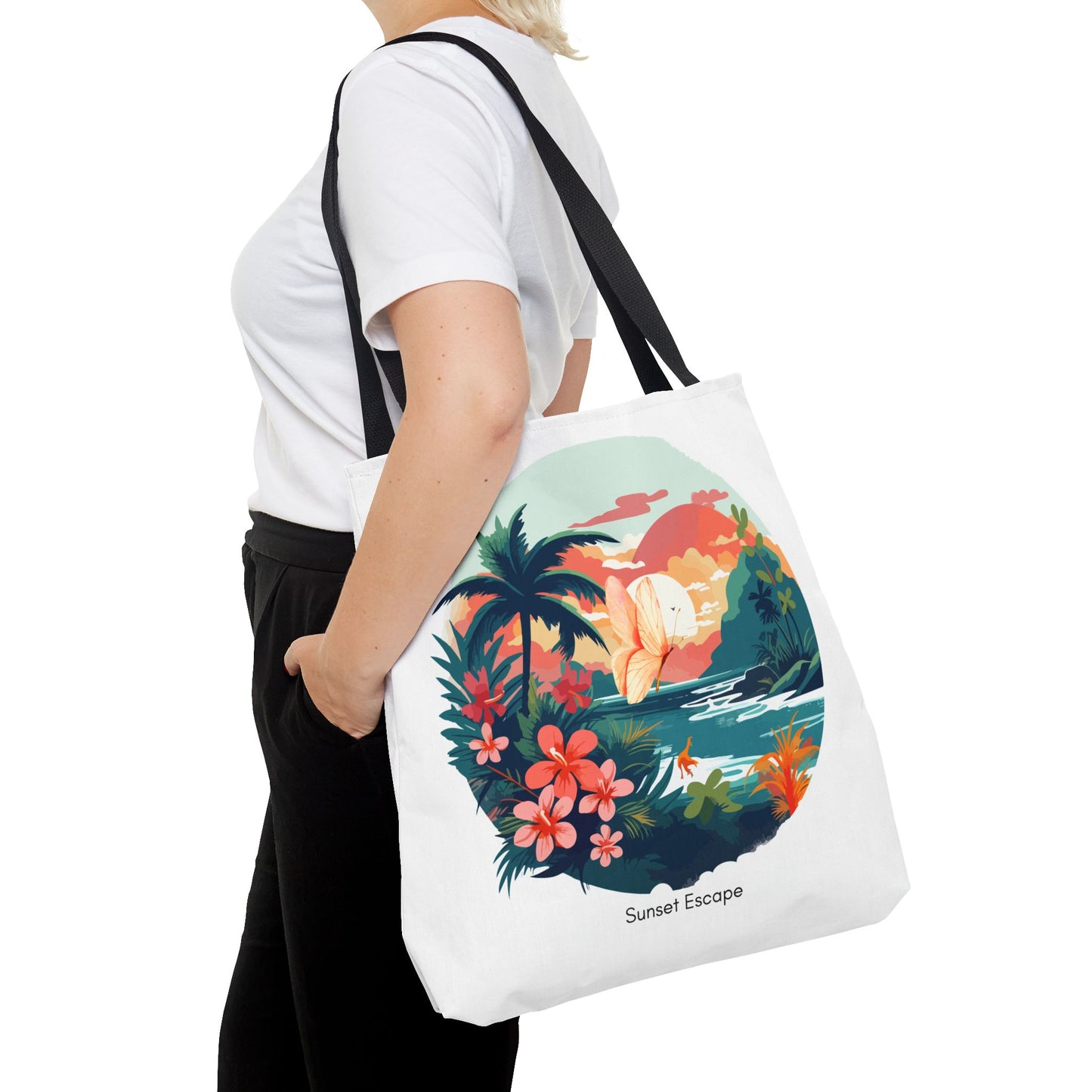 Sunset Escape Tote Bag – Tropical Butterfly Design | “Drift. Dream. Escape.” | Stardust Cove