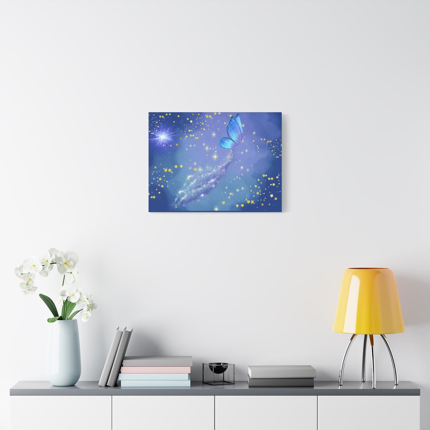 Celestial Butterfly Canvas Wall Art – Galaxy-Inspired Matte Print with Stars and Cosmic Trail