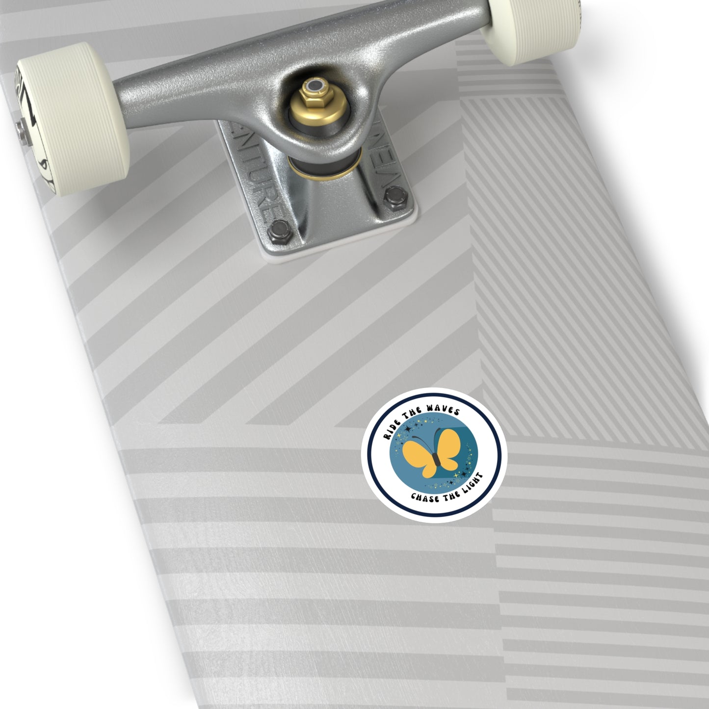 Ride the Waves, Chase the Light Sticker – Round Vinyl Ocean Butterfly Decal for Laptop, Journal & Water Bottle