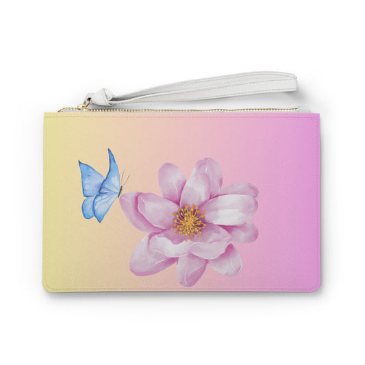 Pastel Butterfly and Flower Clutch Bag – Soft Gradient Wristlet – Dreamy Chic Accessory
