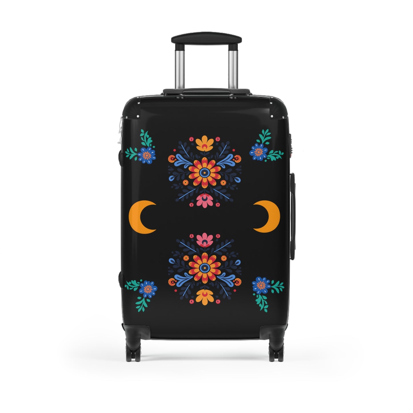 Celestial Bloom Suitcase – Boho Floral Moon Phase Luggage
