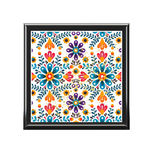 Celestial Bloom Jewelry Box – Boho Floral Folk Art Keepsake Box | Colorful Gift for Her | Stardust Cove