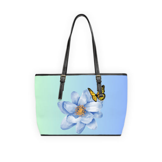 Floral Butterfly Leather Shoulder Bag – Blue and Green Ombre Tote – Fresh Chic Handbag