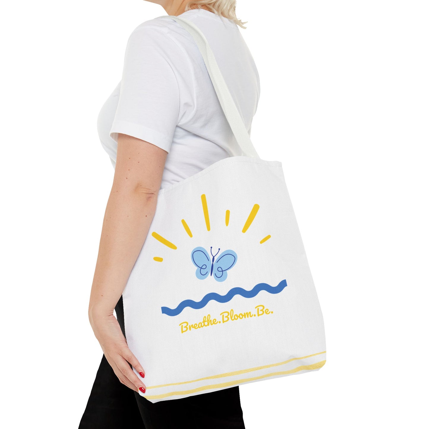 Butterfly and Stripes AOP Tote Bag - Stylish Shopping Bag, Eco-Friendly Gift, Summer Vibes, Beach Ready, Everyday Use