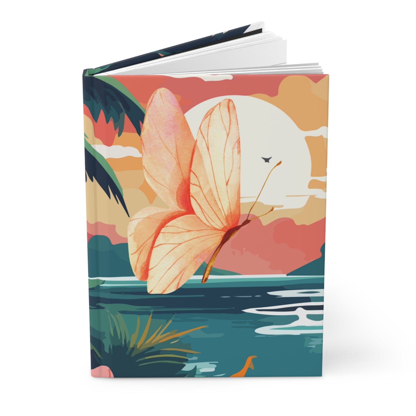 Tropical Butterfly Sunset Journal – Hardcover Matte Notebook | Coastal Dreamscape