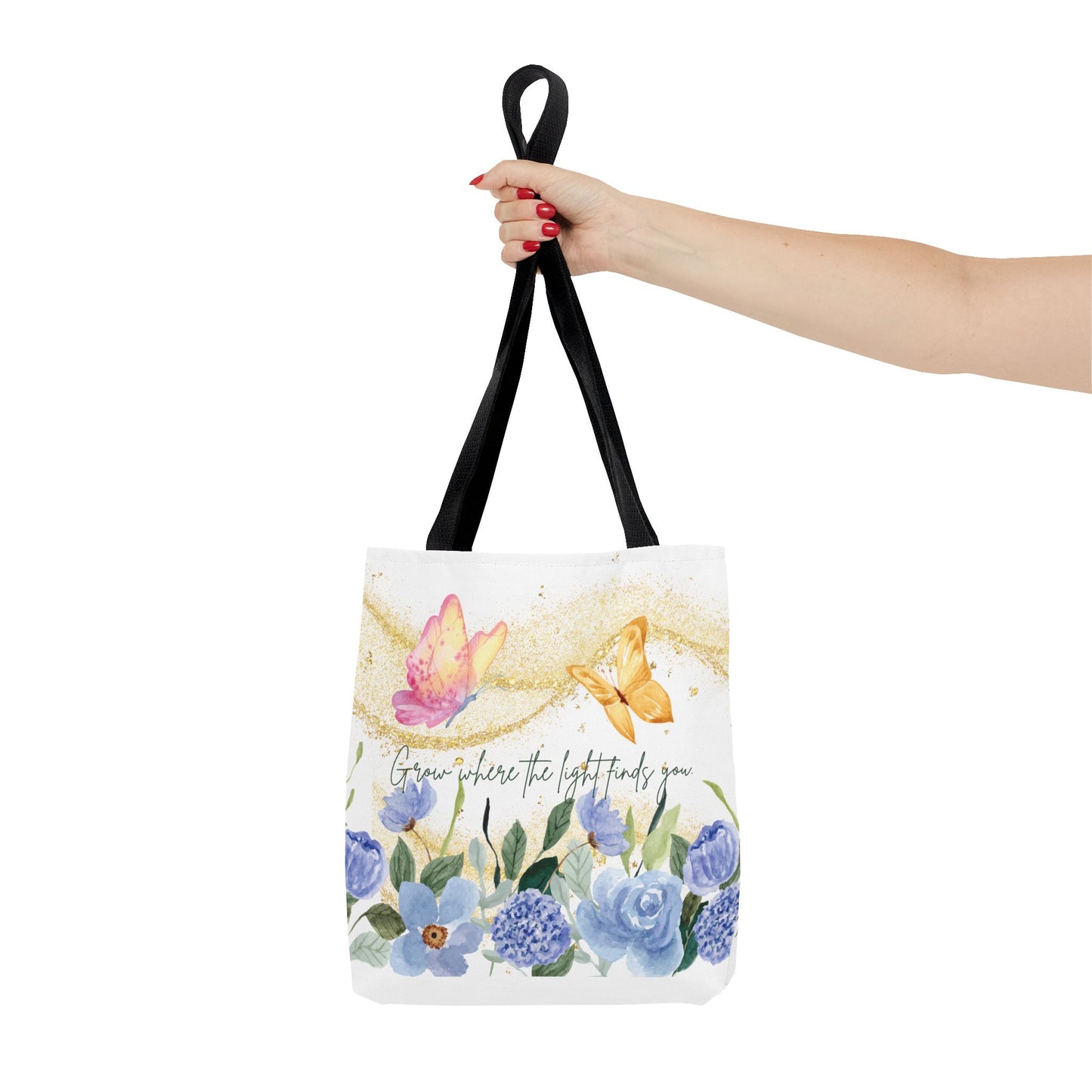 Inspirational Floral Tote Bag - "Grow Where the Light Finds You"