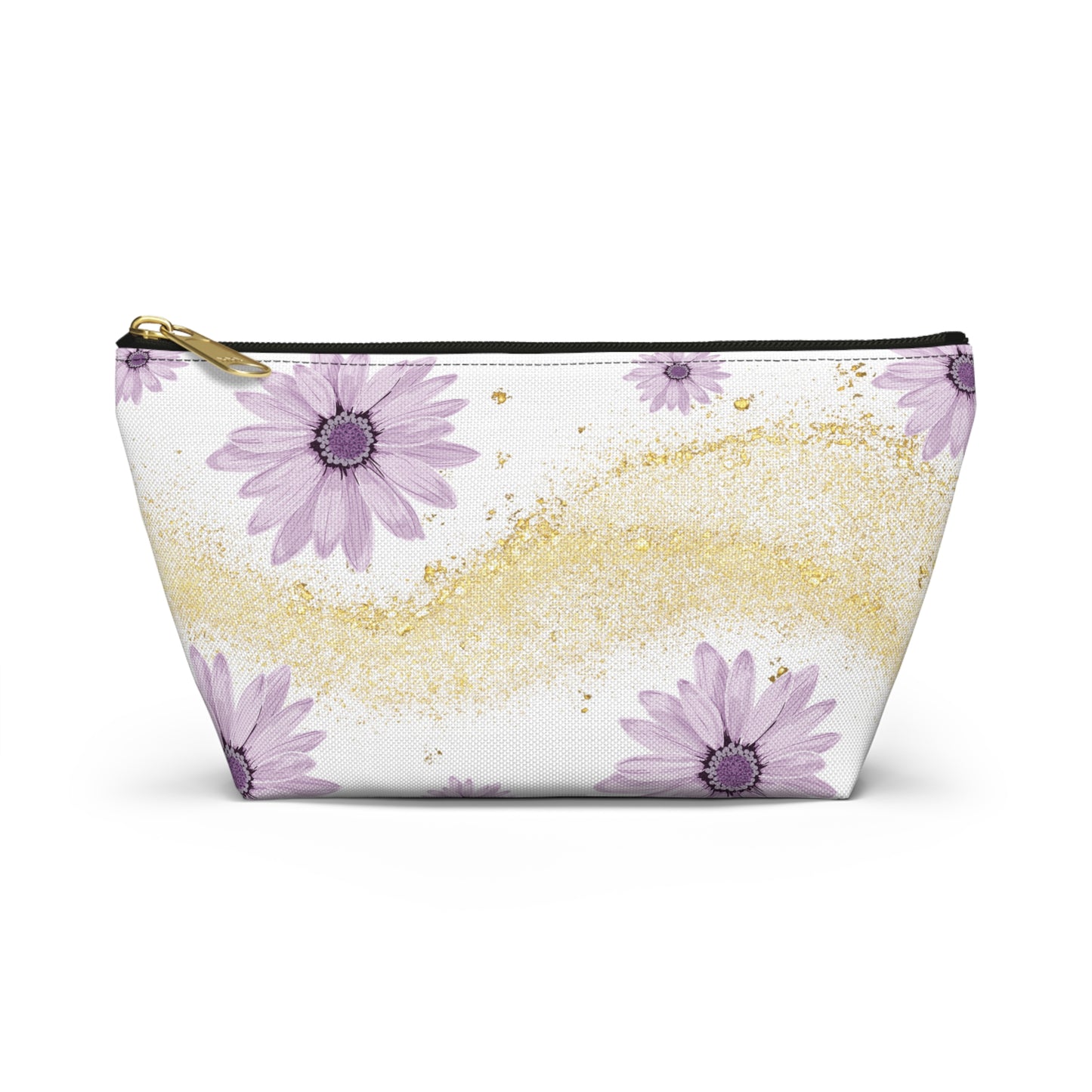 Floral Gold Sparkle Accessory Pouch, Perfect for Makeup, Travel, Gifts, and Summer Vibes