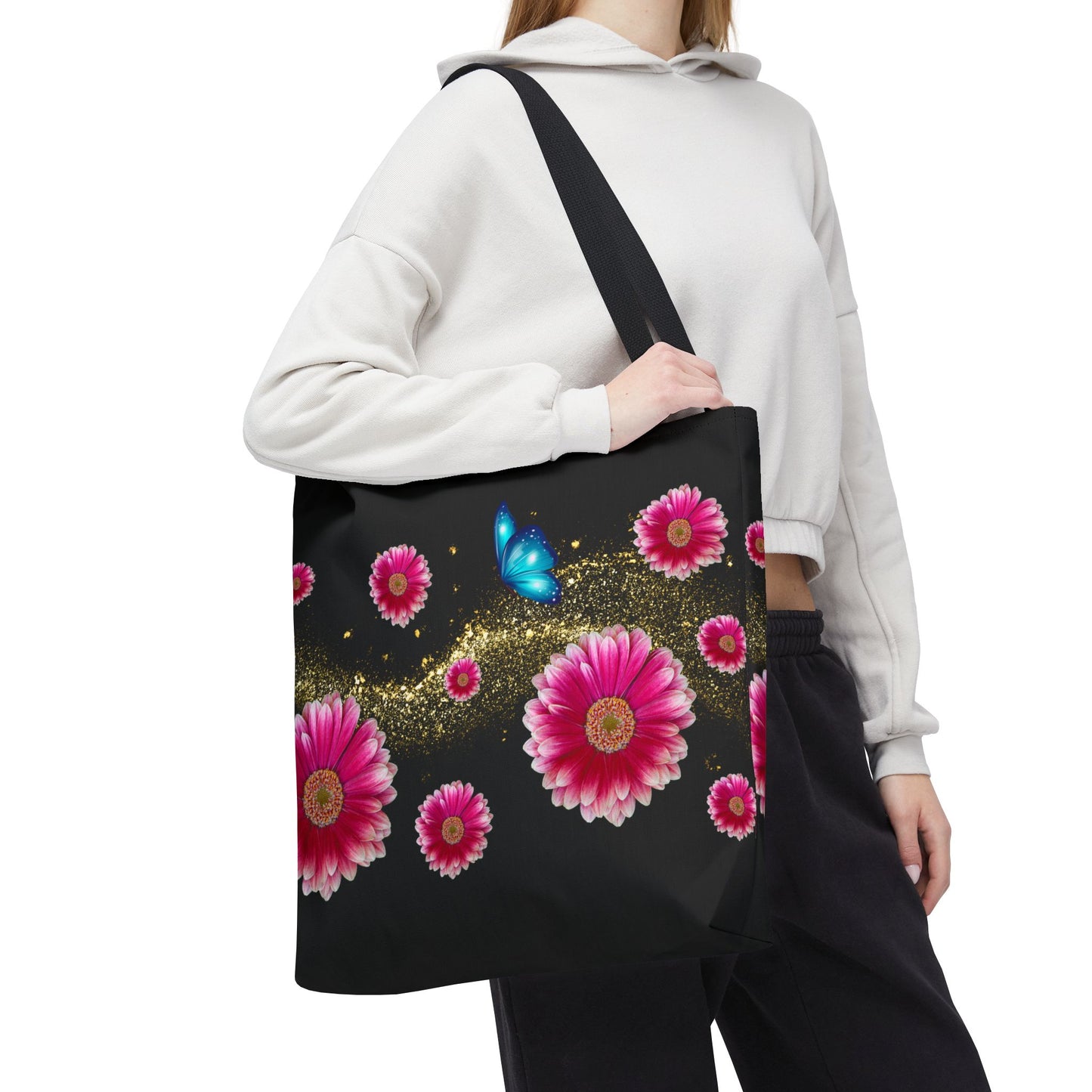 Floral Butterfly Tote Bag, Flower Power Bag, AOP Floral Shopper, Spring Tote, Gift for Nature Lovers, Eco-Friendly Bag