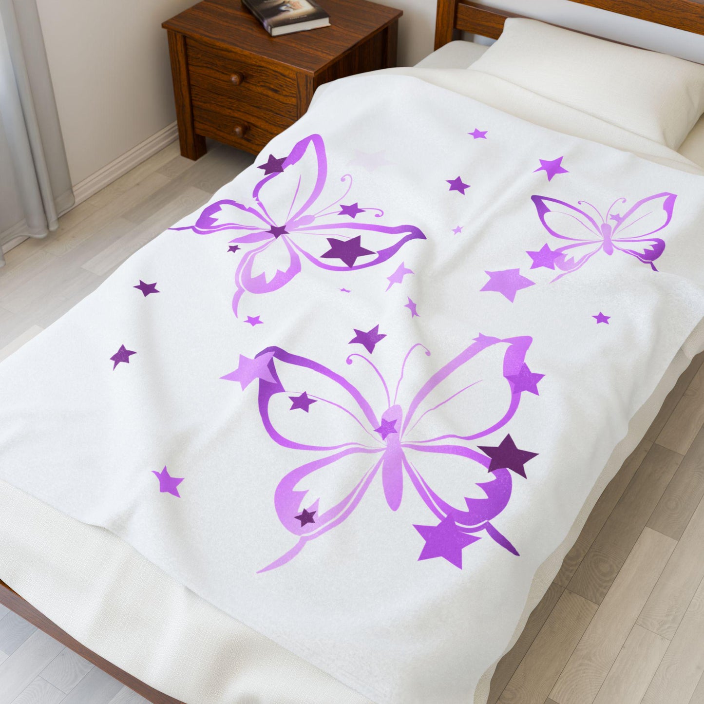 Velveteen Purple Butterfly Plush Blanket
