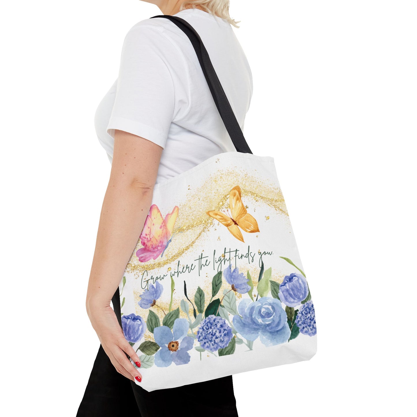 Inspirational Floral Tote Bag - "Grow Where the Light Finds You"