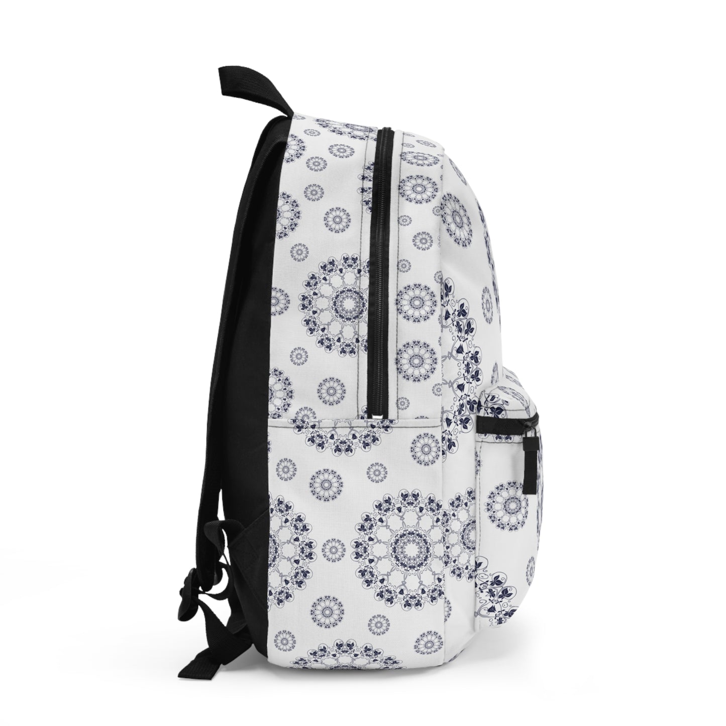 Celestial Mandala Backpack – Navy & White Boho Print | Stardust Cove Coastal Gear