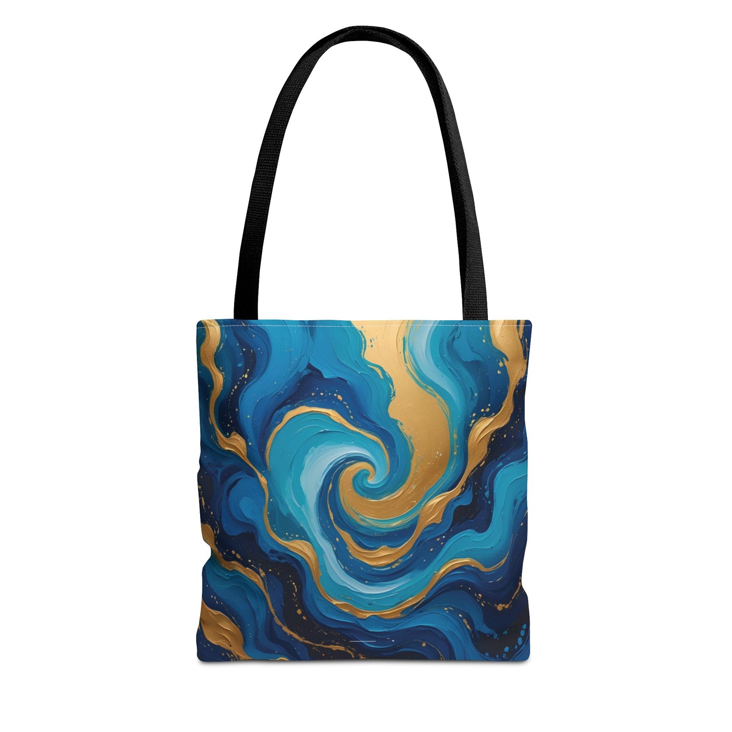 Celestial Swirl Tote Bag – Gold and Blue Abstract Ocean Print, Beach Bag, Stardust Cove Summer Collection
