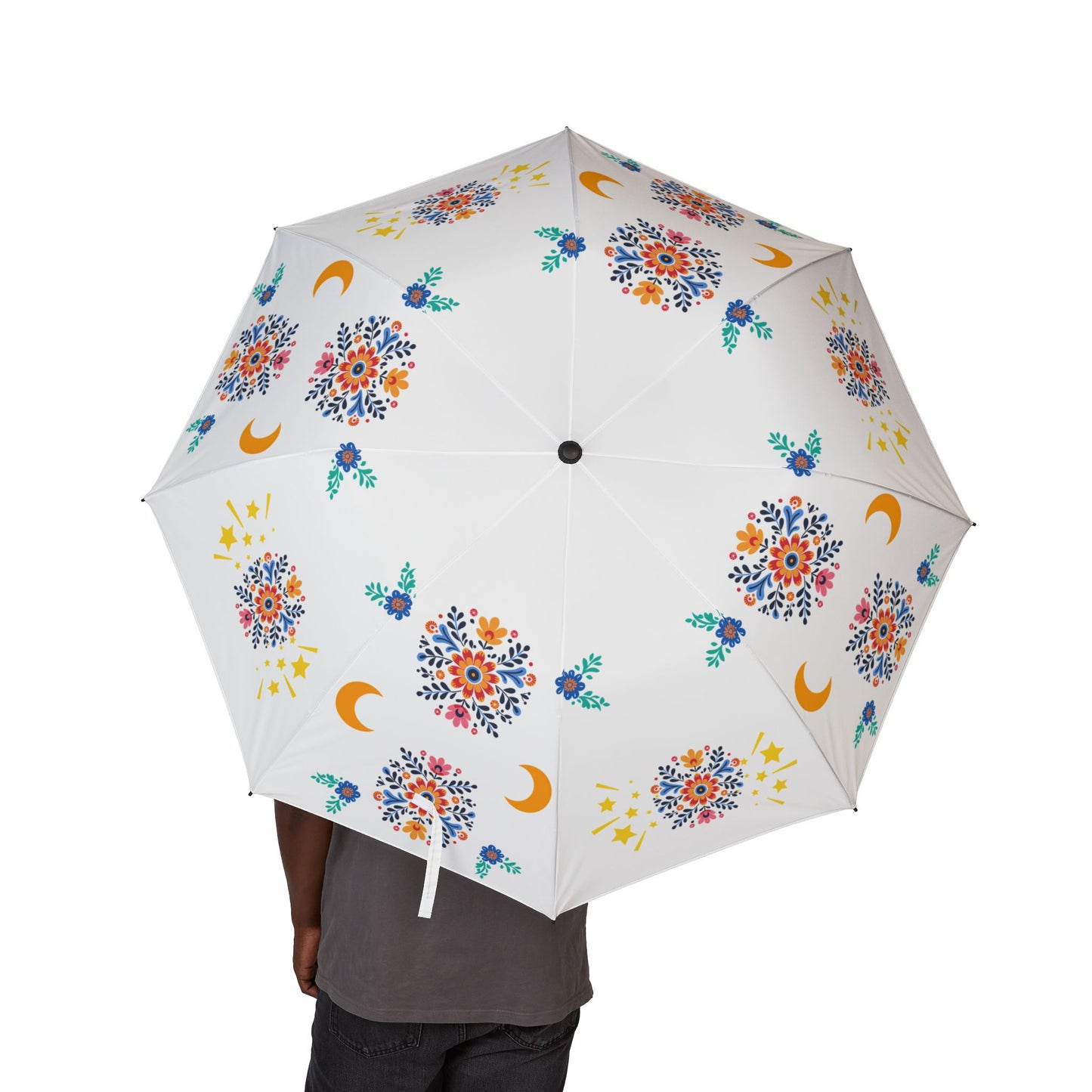 Celestial Bloom Foldable Umbrella – Floral Sun & Moon Rain Cover