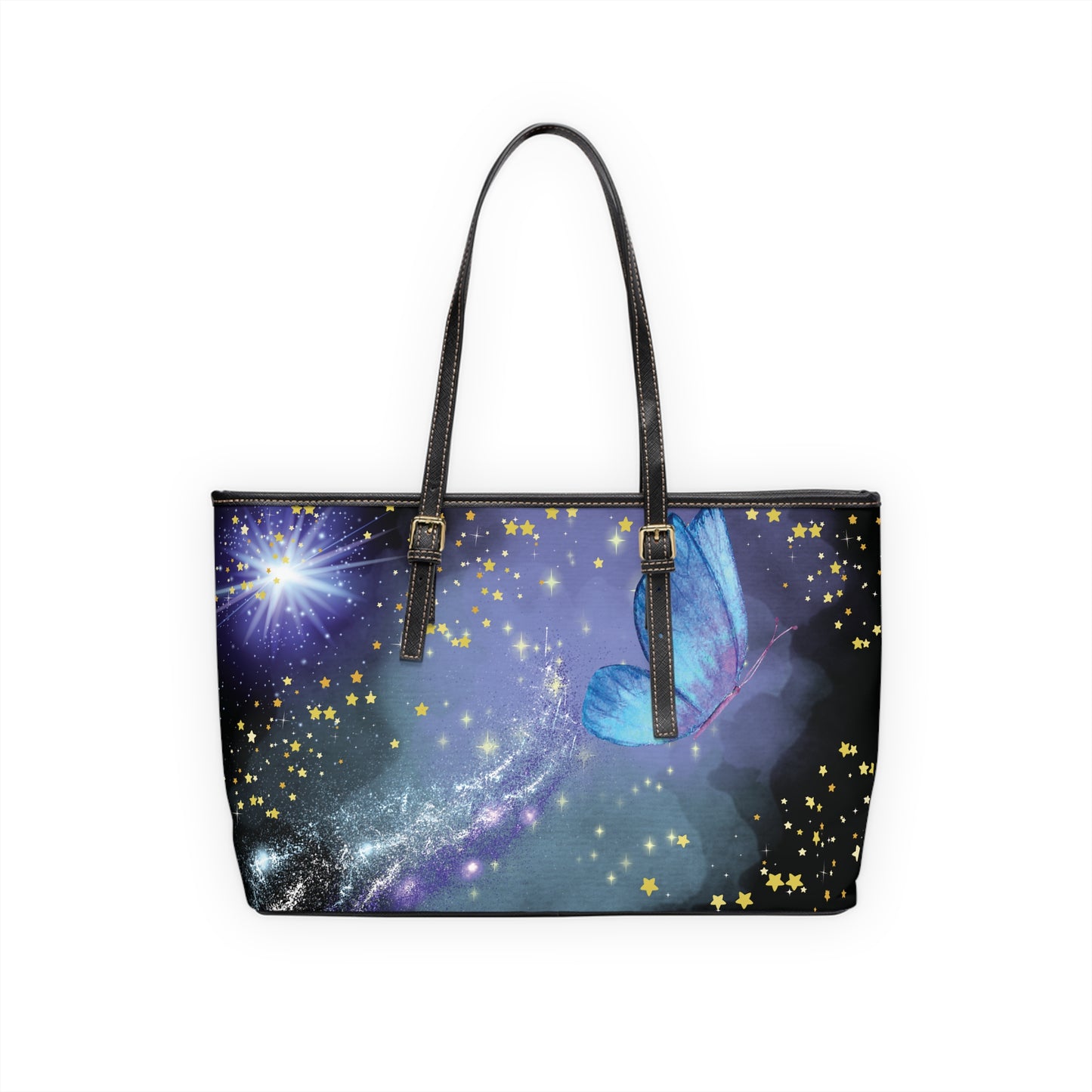 Celestial Butterfly PU Leather Shoulder Bag - Stylish Tote for Cosmic Lovers