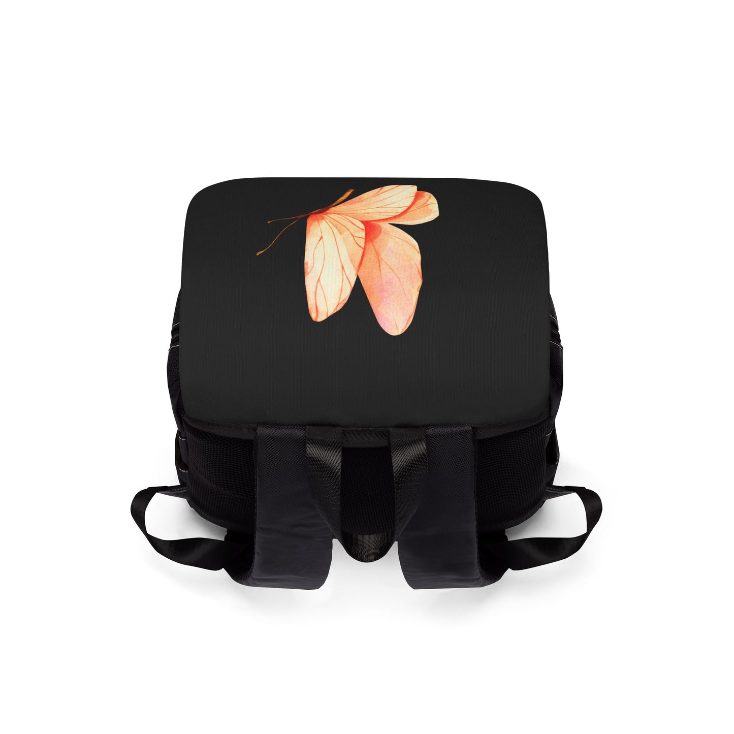 Butterfly Backpack – Minimalist Soft Orange Butterfly Design | Black Travel Backpack | Stardust Cove