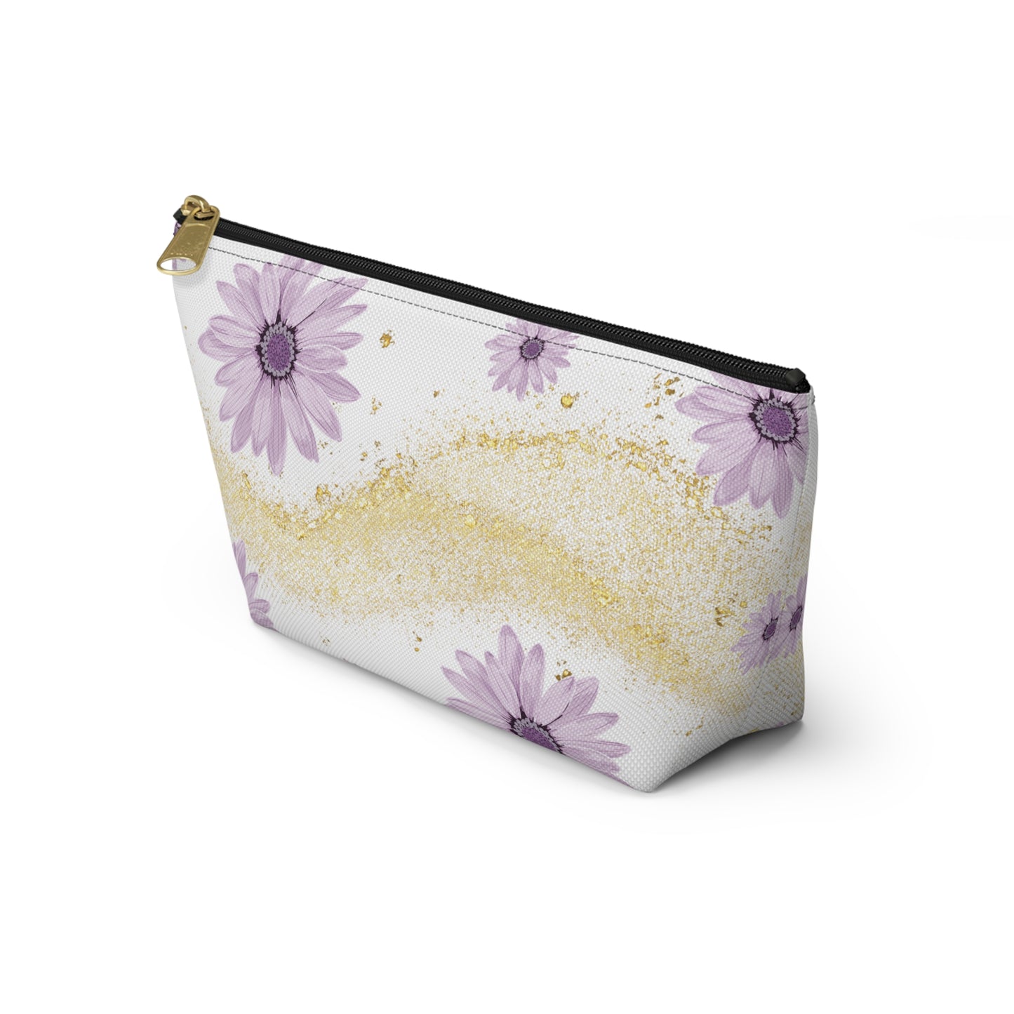 Floral Gold Sparkle Accessory Pouch, Perfect for Makeup, Travel, Gifts, and Summer Vibes