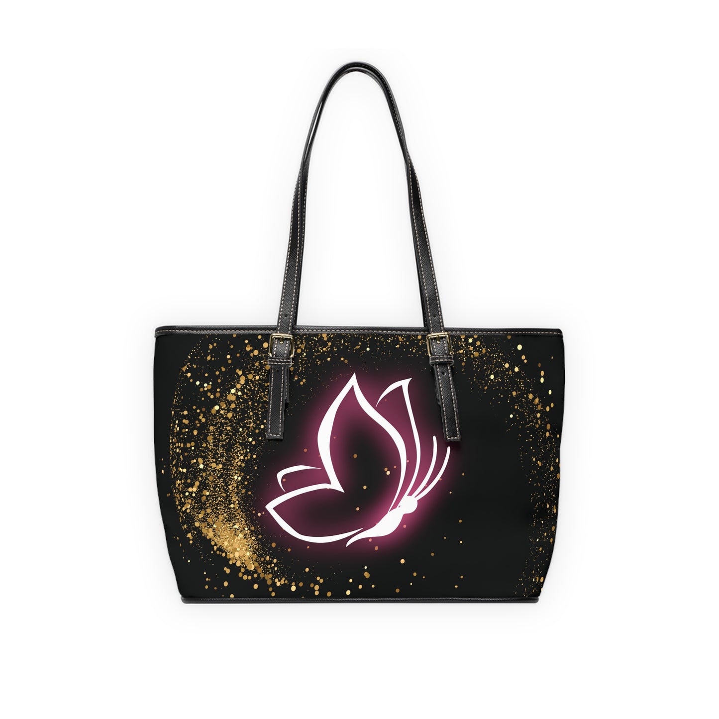 Elegant Butterfly Leather Shoulder Bag – Black and Gold Handbag – Stylish Inspirational Purse