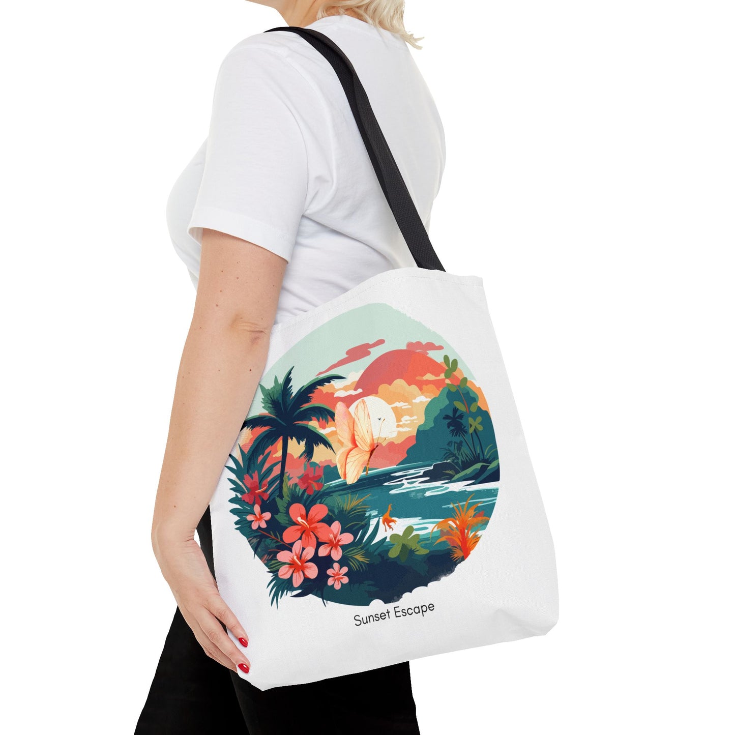 Sunset Escape Tote Bag – Tropical Butterfly Design | “Drift. Dream. Escape.” | Stardust Cove