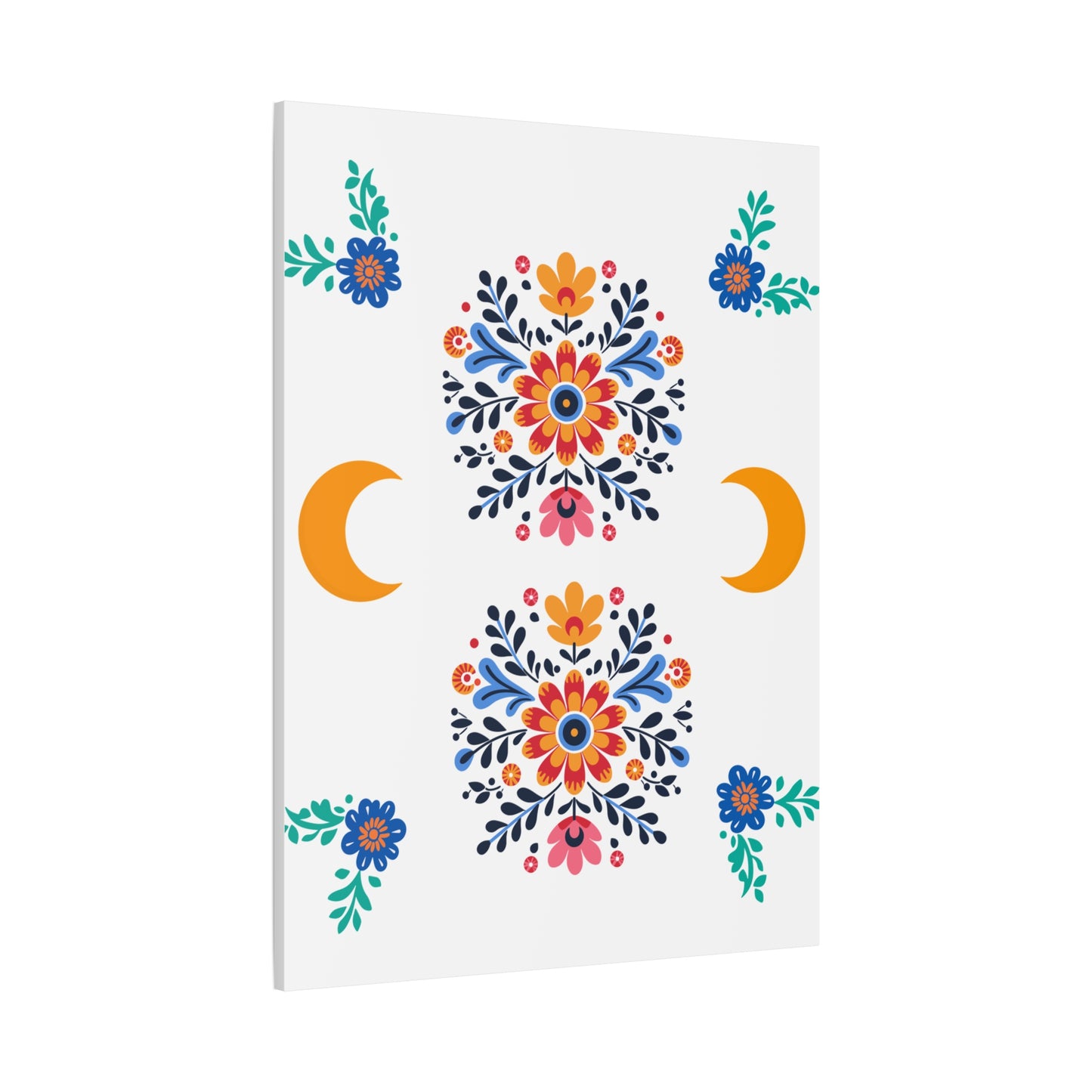 Celestial Bloom Canvas Wall Art – Moon & Floral Folk Art Print | Mystical Home Decor | Stardust Cove Exclusive