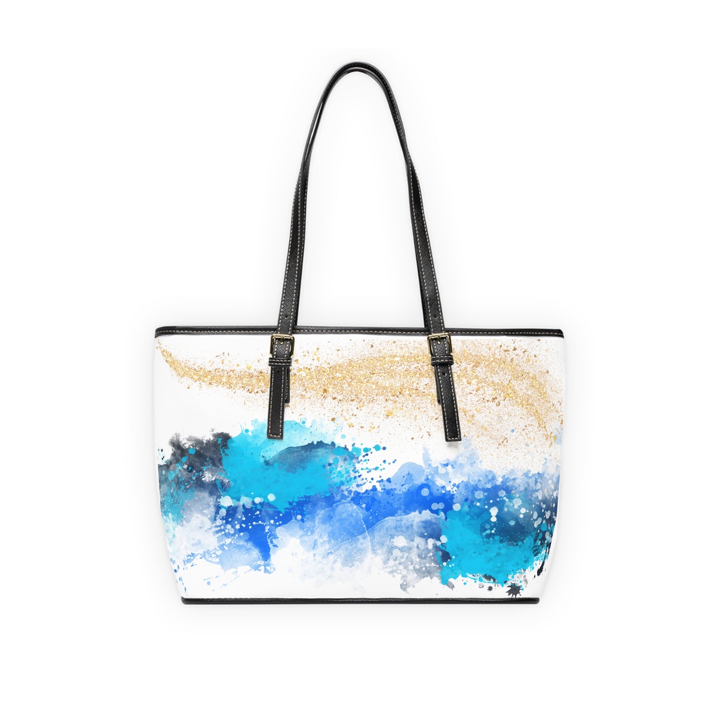 Ocean Breeze Watercolor Leather Shoulder Bag – Elegant Artistic Tote – Coastal Chic Handbag
