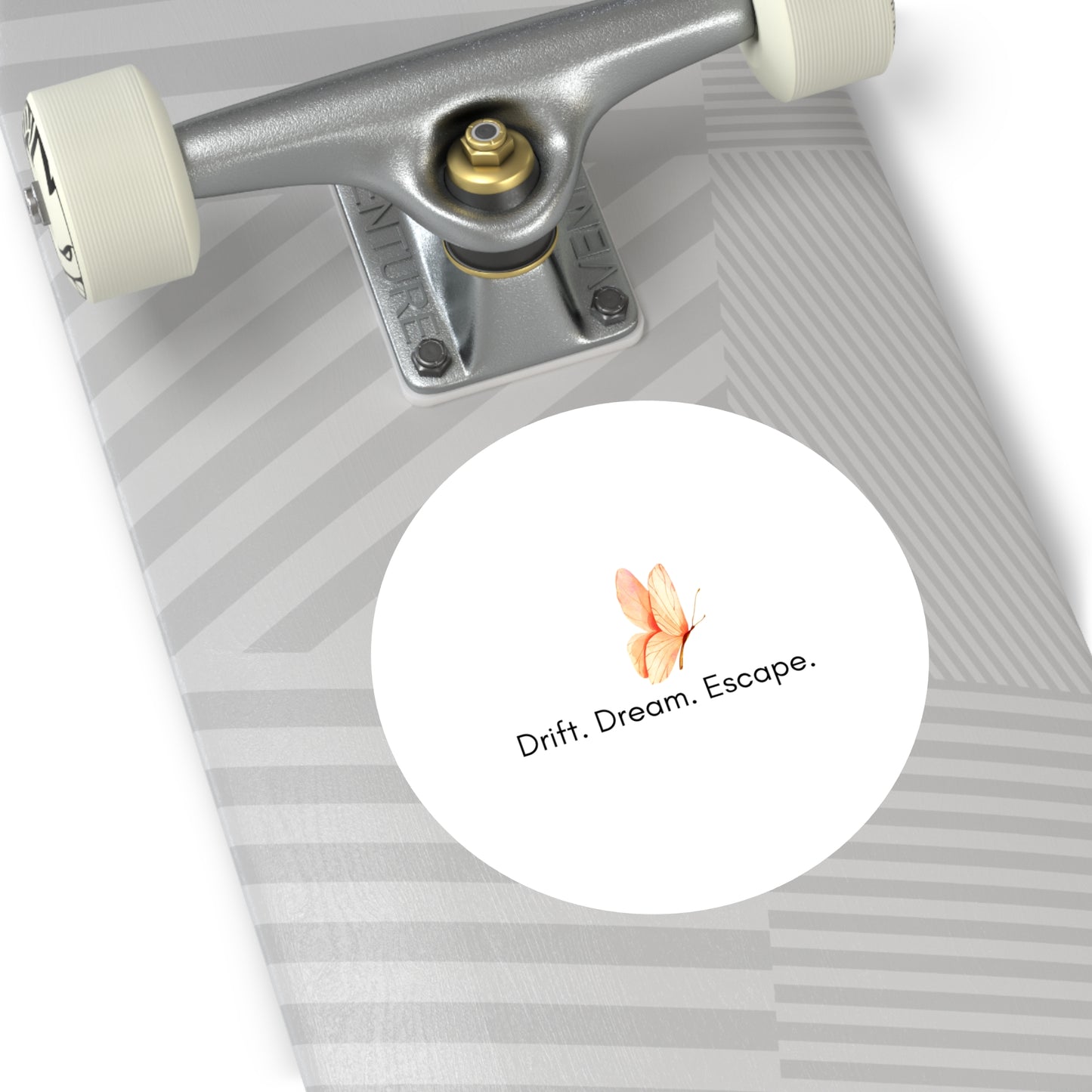 Butterfly Inspirational Round Vinyl Sticker – “Drift. Dream. Escape.” | Waterproof Motivational Sticker for Journal, Laptop, or Gift