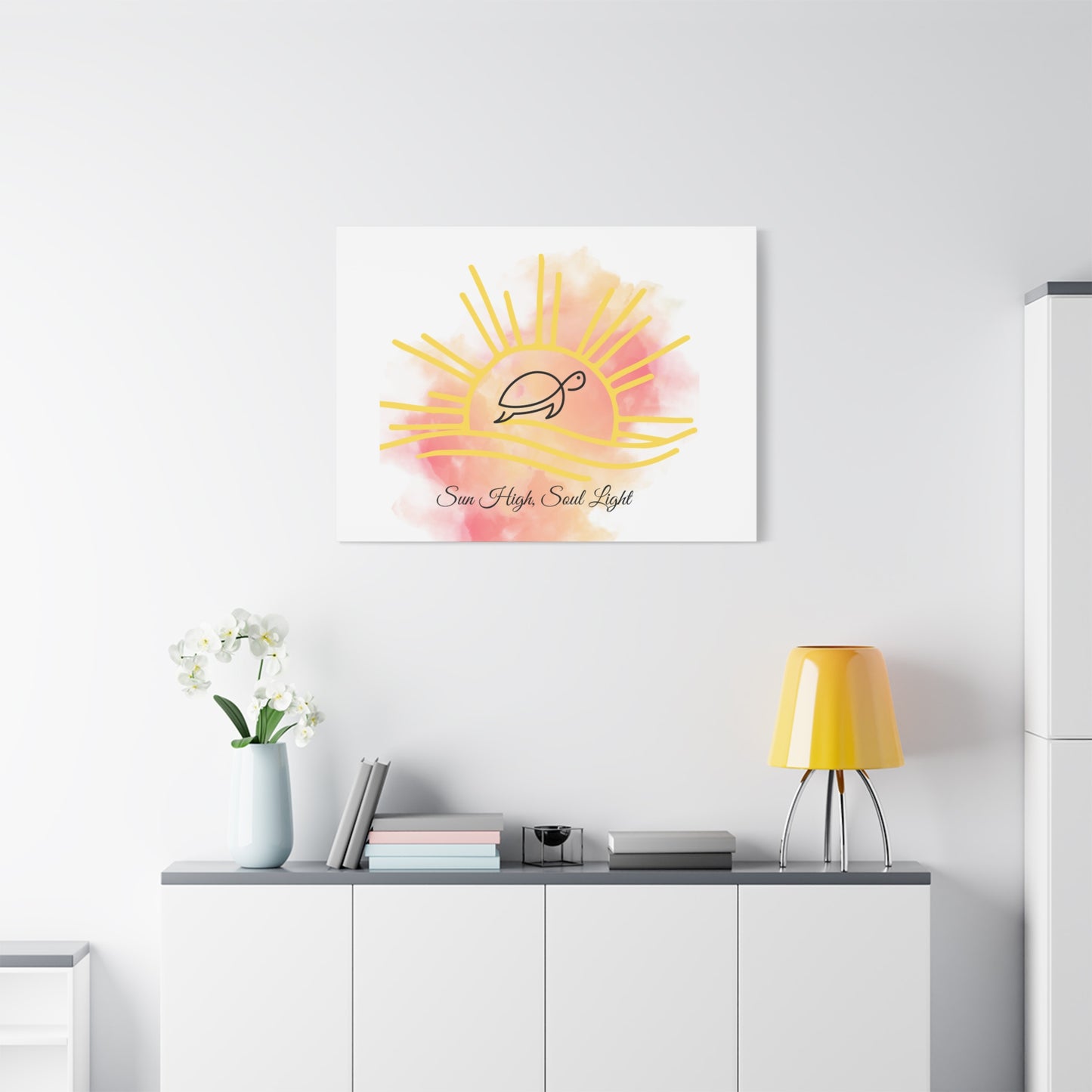 Sun High Soul Light Canvas – Watercolor Turtle & Sunrise Wall Art | Coastal Inspirational Decor