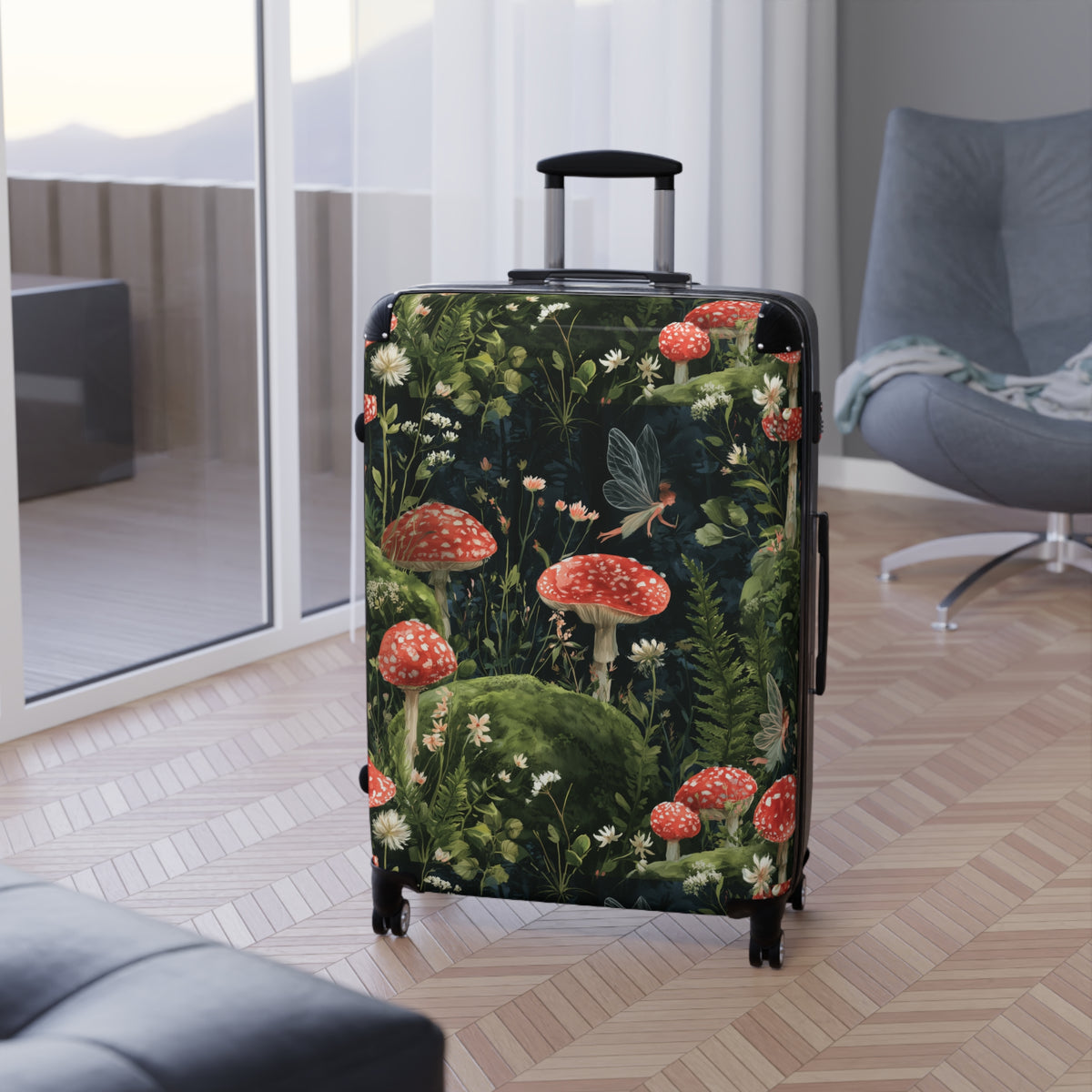 Mushroom Forest Suitcase – Botanical Toadstool Carry-On Luggage