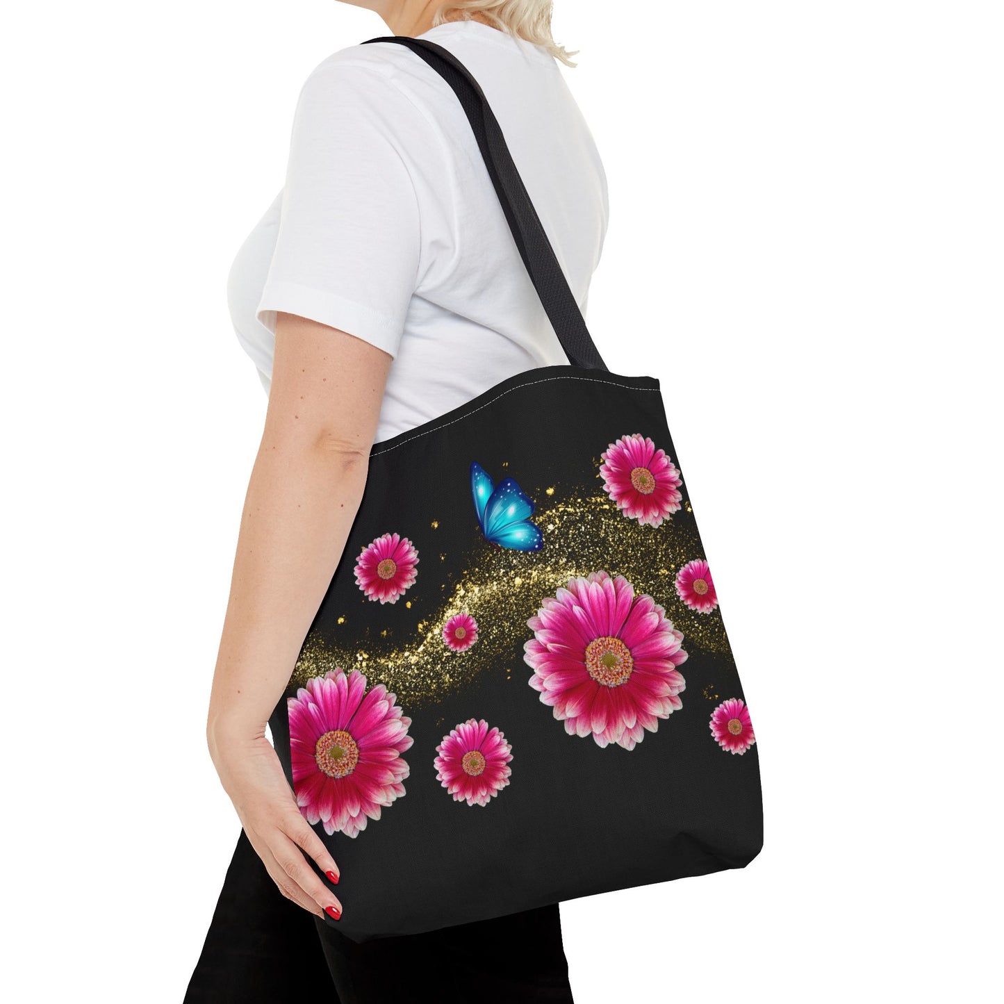 Floral Butterfly Tote Bag, Flower Power Bag, AOP Floral Shopper, Spring Tote, Gift for Nature Lovers, Eco-Friendly Bag