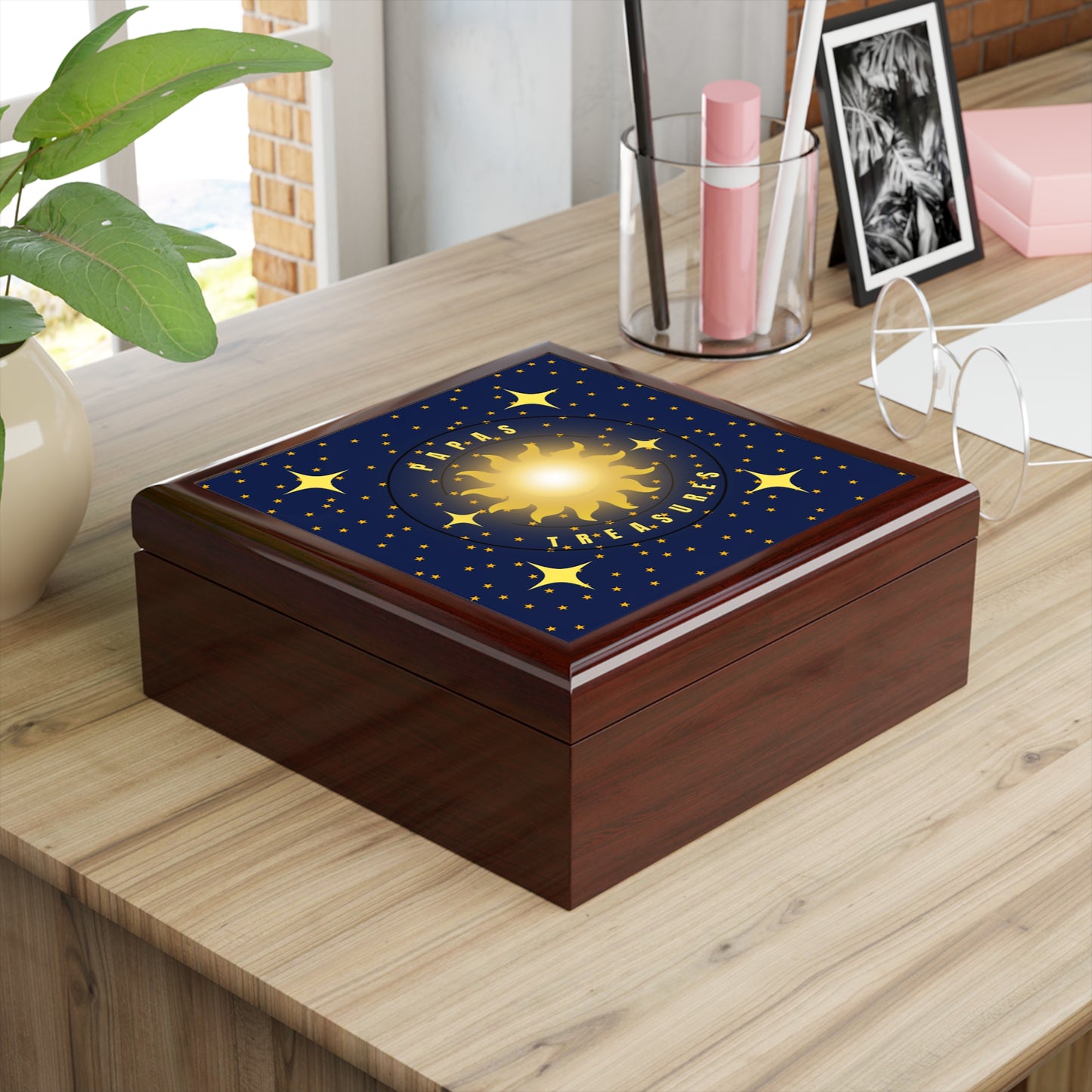 Papa’s Treasures Celestial Keepsake Box – Radiant Sun & Stars Design