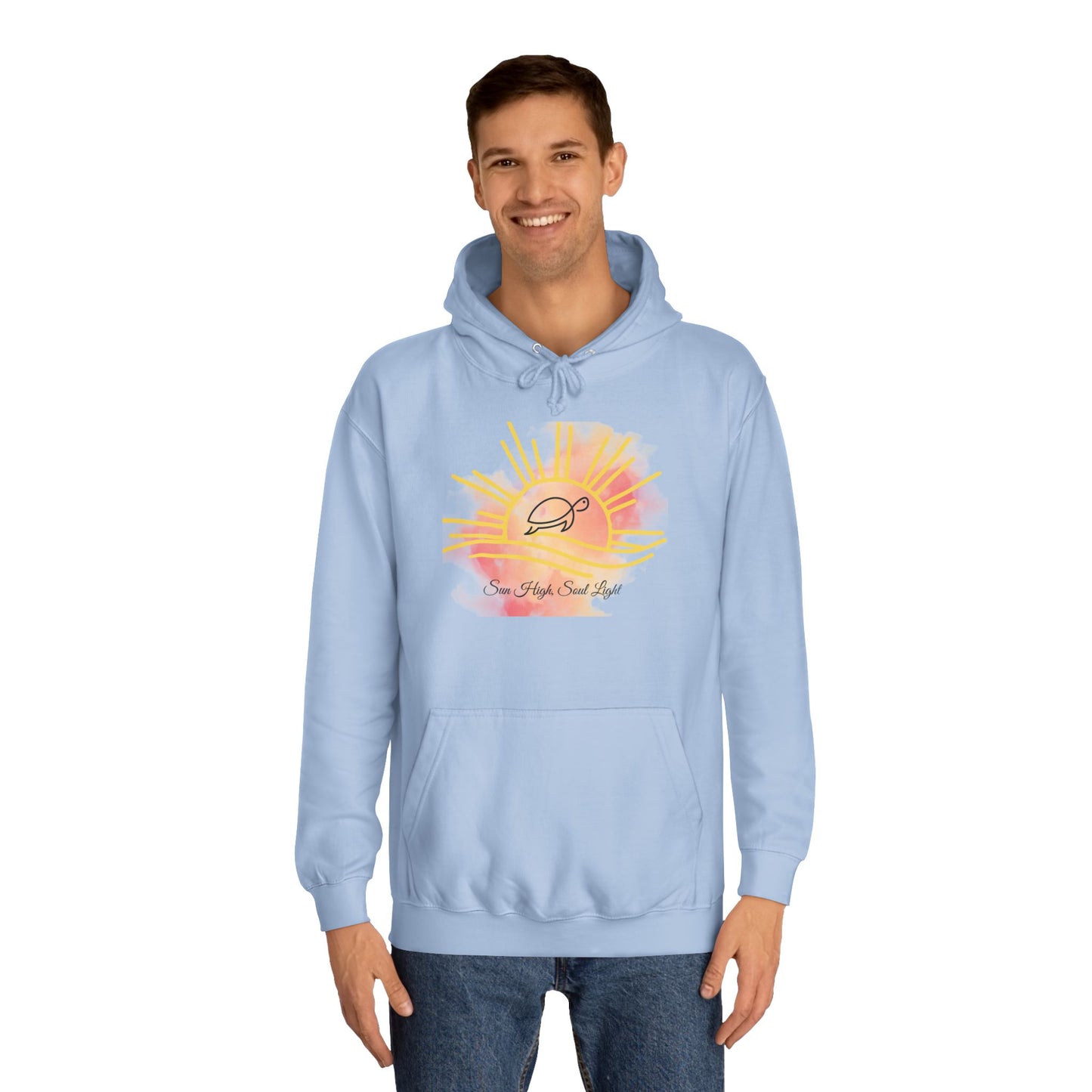 Sun High Soul Soft Hoodie – Watercolor Turtle & Sunrise Sweatshirt | Cozy Coastal Quote Hoodie