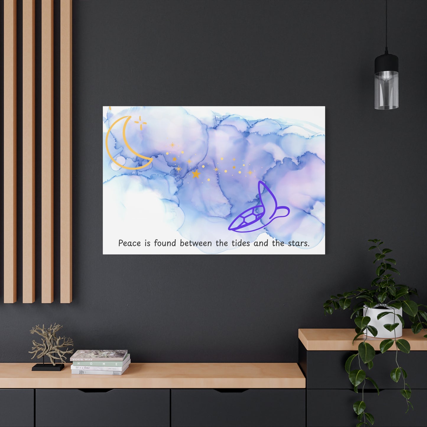 Inspirational Canvas Art - 'Peace is Found Between the Tides and the Stars' Celestial Ocean Canvas Wall Art – Moon, Stars & Tides Quote | Stardust Cove