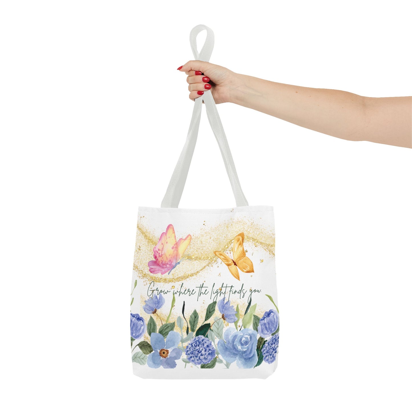 Inspirational Floral Tote Bag - "Grow Where the Light Finds You"