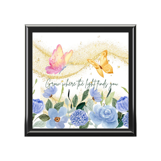 Butterfly Floral Jewelry Box – “Grow Where the Light Finds You” Inspirational Keepsake