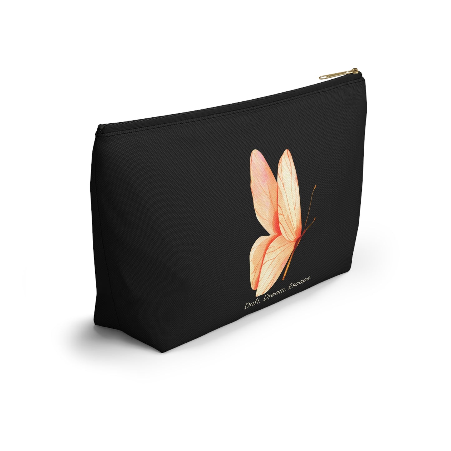 Drift. Dream. Escape. Black Butterfly Pouch – Travel Makeup Bag or Journal Accessory Case | Stardust Cove