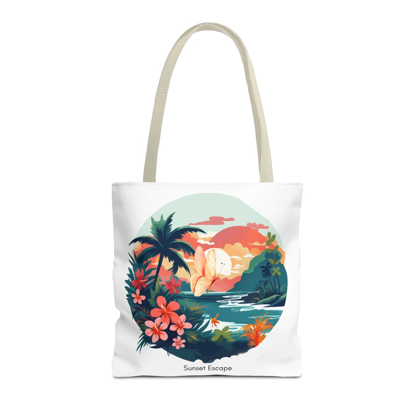 Sunset Escape Tote Bag – Tropical Butterfly Design | “Drift. Dream. Escape.” | Stardust Cove