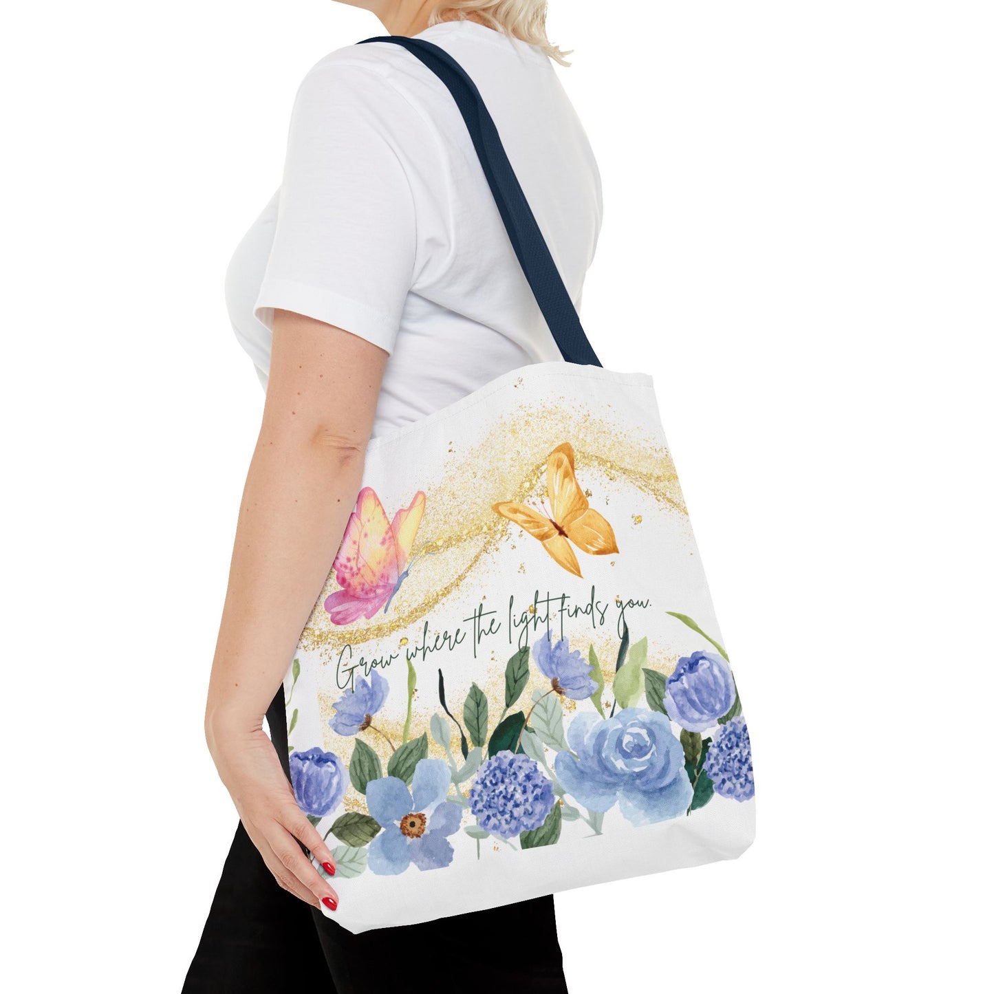 Inspirational Floral Tote Bag - "Grow Where the Light Finds You"