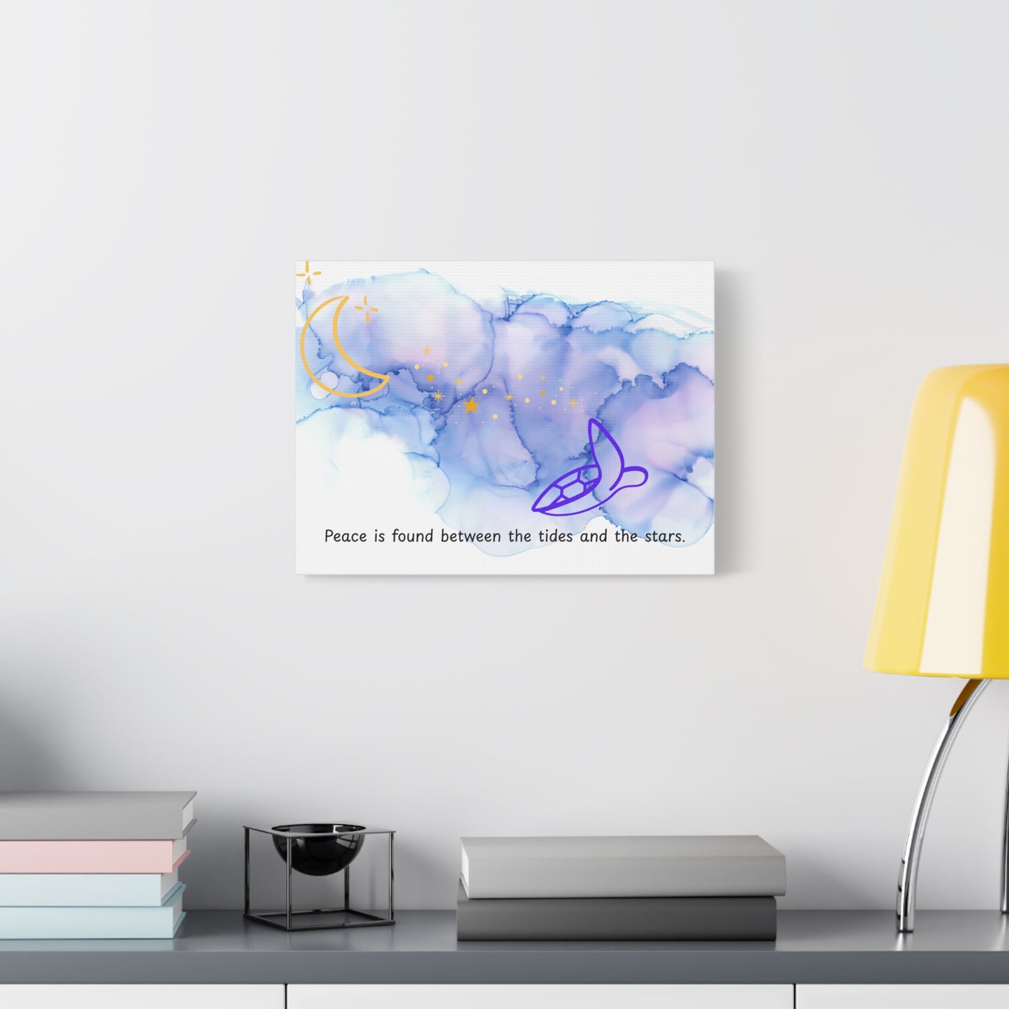 Inspirational Canvas Art - 'Peace is Found Between the Tides and the Stars' Celestial Ocean Canvas Wall Art – Moon, Stars & Tides Quote | Stardust Cove