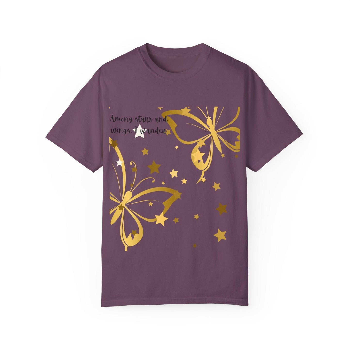 Whimsical Butterfly T-Shirt - Among Stars and Wings, Unisex Cotton Tee for Spring, Birthday Gift, Casual Wear, Nature Lover