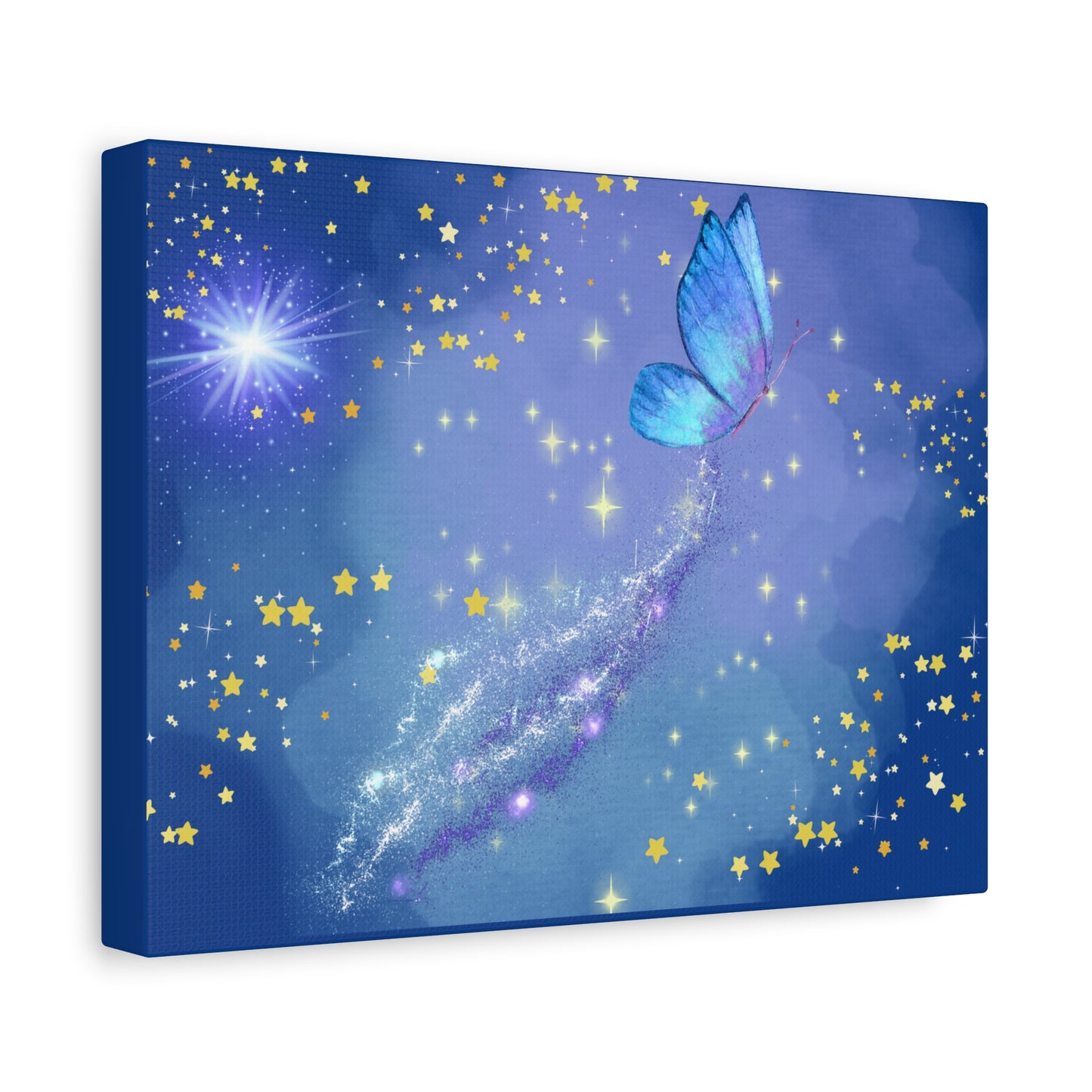 Celestial Butterfly Canvas Wall Art – Galaxy-Inspired Matte Print with Stars and Cosmic Trail