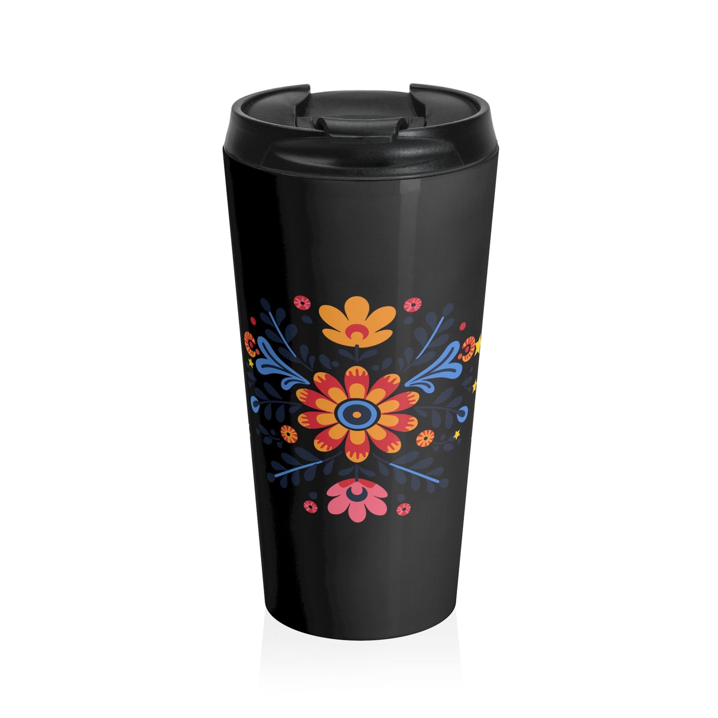 Celestial Bloom Travel Mug – Folk Floral Stainless Steel Tumbler