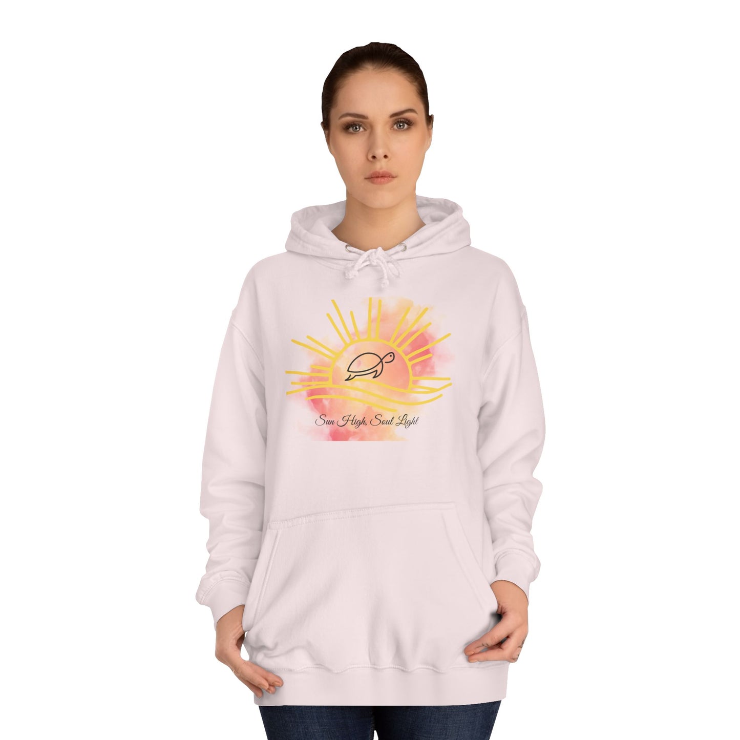 Sun High Soul Soft Hoodie – Watercolor Turtle & Sunrise Sweatshirt | Cozy Coastal Quote Hoodie