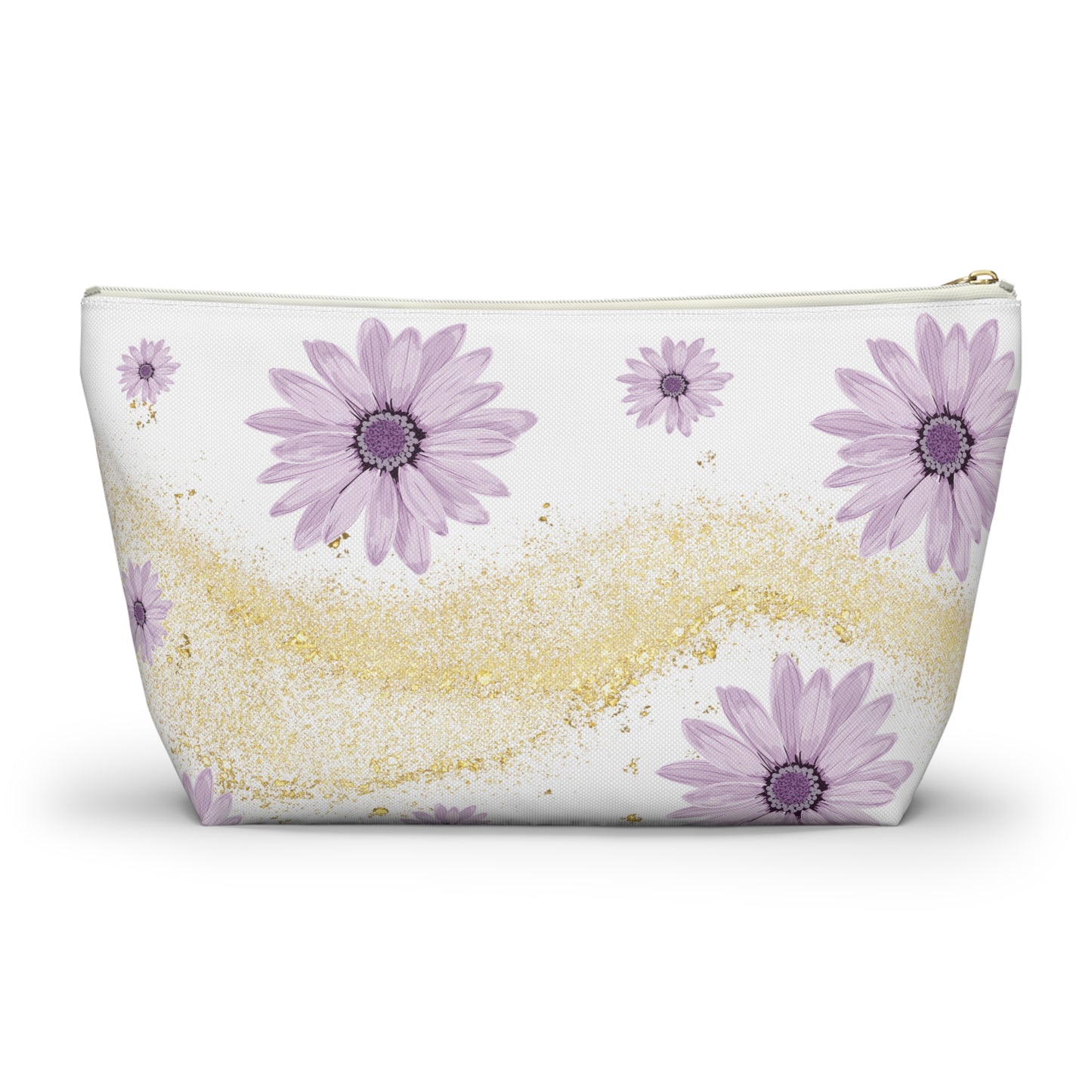 Floral Gold Sparkle Accessory Pouch, Perfect for Makeup, Travel, Gifts, and Summer Vibes